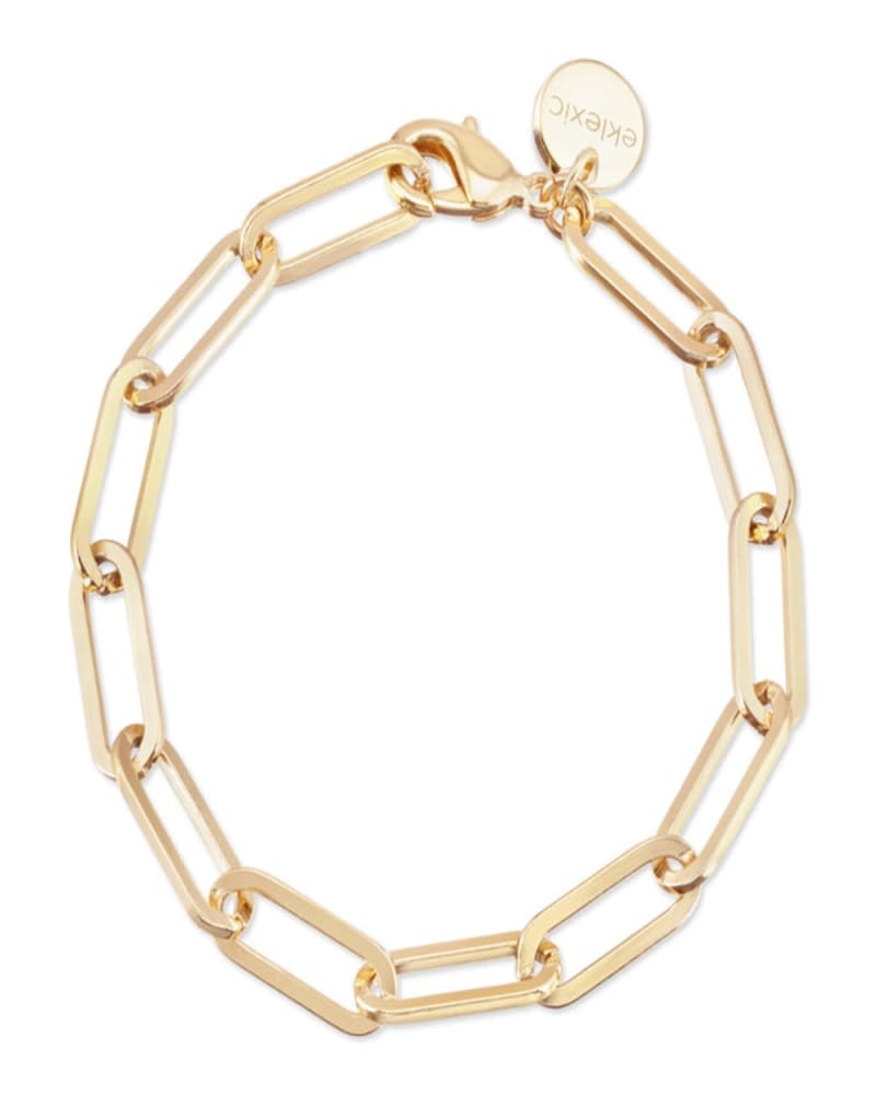 Front of a size 8" Large Elongated Link Chain Bracelet 8" Gold in Gold by Eklexic. | dia_product_style_image_id:283477